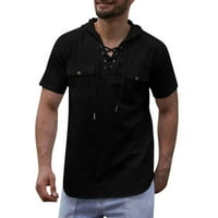 Мъже солидна риза с качулка, разкрепостена с къси ръкави блузи върхове