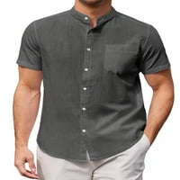 Colisha Men Blouse Stand Collar Summer Rhiss Button Up Tops Breathable Daily Wear Тениска с къс ръкав тъмно сиво xl