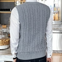 Мъжки зимни ризи с дълъг ръкав мъже ежедневни пуловер жилетка Училище за пуловер памук плетен с V-образно деколте върхове блуза флаш брдове сиво 14