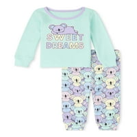 Детски кът бебе и малко дете момичета Графичен Дълъг ръкав Топ и дълъг панталон плътно прилепнали памучна пижама, новородено-6т