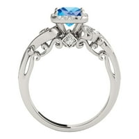 Aonejewelry 1. Каратска възглавница нарязана синя топаз в центъра и бял диамант на страничен годежен пръстен жени, изработени в 10k твърда роза бяло жълто злато