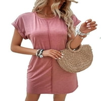 Женски ежедневен обикновен кръгла шия тийнейф с късо ръкав коралови розови рокли s