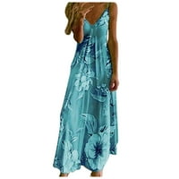 Pedort плюс размер летни рокли елементи жени плюс размер небрежен свободен макси бохемска флорална рокля синьо, xl