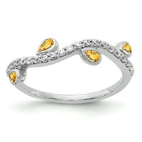Първичен Златен карат бял златен диамант и Цитринен пръстен