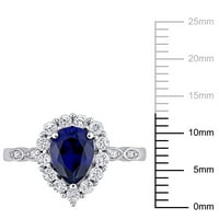 Миабела Дамски 2-Каратов създаден синьо бял сапфир диамант акцент 10кт Бяло Злато ореол пръстен