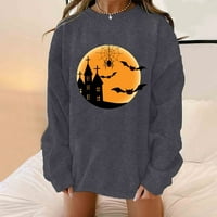 Женски суичър разхлабени пуловерни ризи с дълъг ръкав Хелоуин ежедневно облекло замък Нощ графични върхове екипаж на врата тийнейджър