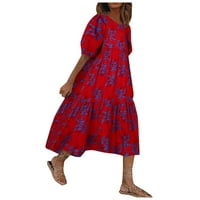 Лятна ежедневна принта за женско небрежно припечатване с къс ръкав о-деколте Големия люлка Ширинг рокля за шевове XL
