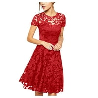 Дамски рокли кръгло деколте солидна рокля с къс ръкав със средна дължина а-лайн рокли червено 5xl
