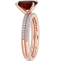 Миабела Дамски 2-КТ Гранат КТ диамант 14кт Розово Злато 2-парче пасианс Булчински пръстен комплект