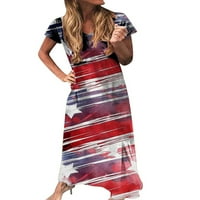 Секси танцов американски флаг тениска рокля 4 юли късо ръкав Sundress USA Patriotic Summer ежедневна макси рокля