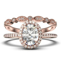 Комплект за булчински пръстен Art Deco 2. Карат овален изрязан диамантен мосанит годежен пръстен, сватбен пръстен в стерлингово