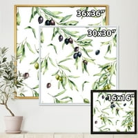 Дизайнарт 'черни и зелени маслини с маслинови клонки и листа' Лейк Хаус рамкирана канаваца за стена арт принт