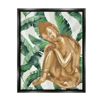 Ступел индустрии тропически листа модел Буда графично изкуство струя черно плаваща рамка платно печат стена изкуство, дизайн от
