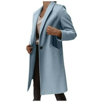 Cuoff Женско бельо Голямото ниво на ревера с единично гърди средна дълга вълнена палто синьо 3XL