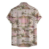 Мъжки ризи за клирънс Мъжки летен плаж ежедневни хавайски печат плаж стил с къс ръкав поло риза с къс ръкав върхове розови xl