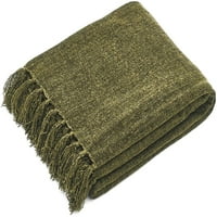 Американско одеяло от шенил в зелен дишащ полиестер с декоративни ресни - устойчиви на бръчки и избледняване-50 60