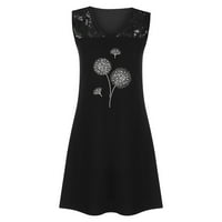 Летни рокли за жени плажен дантелен панел за печат без ръкави небрежни рокля от резервоар черно 8