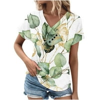 Lydiaunistar жени плюс размер модни жени лятна печат с тениска с тениска с къси ръкави за небрежна блуза Зелен XL