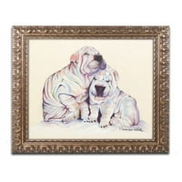 Търговска марка изобразително изкуство Сгушване платно изкуство от Пат Сондърс-Бяла, златиста орнаментирана рамка
