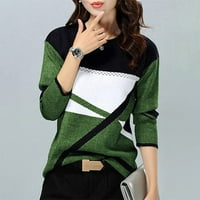 Дамски модни върхове флорални кръгли вратни ръкави с дълъг ръкав на пуловер зелено xl