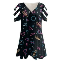 Дамски ризи модни дамски хлабав яка цип V-образен розов печат с дълъг ръкав ежедневен тениска черна xxxl