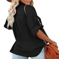 Дами блуза ревера върхове с дълъг ръкав жени женски разхлабена туника риза бизнес черно m